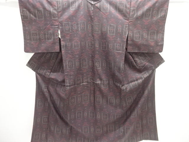 大正ロマン　幾何学模様手織り紬着物アンサンブル